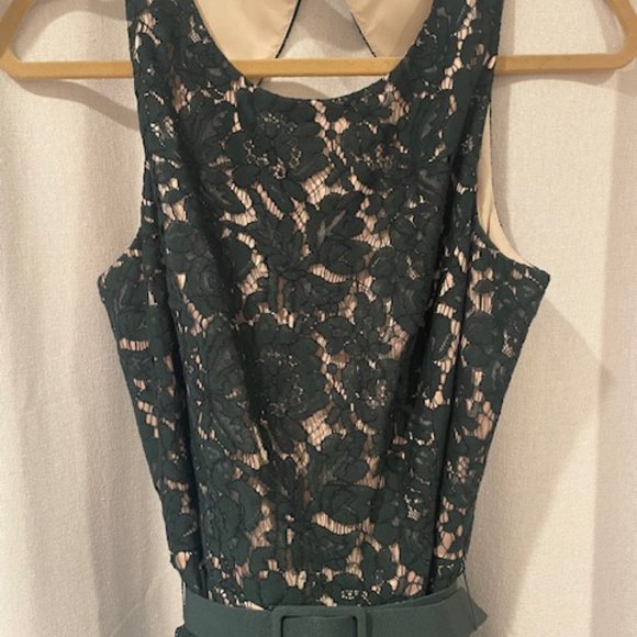 EMERALD GREEN/NUDE GUIPURE LACE DRESS - SIZE 10 - Picture 2 of 7